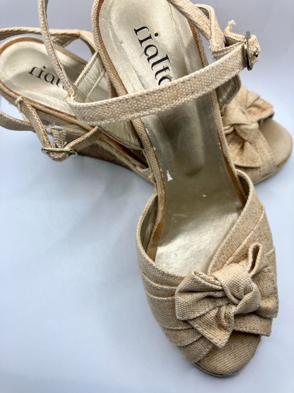 Rialto Espadrille Cloth Sandals with bow Cork 3.5-inch Heel Size 8.5 M